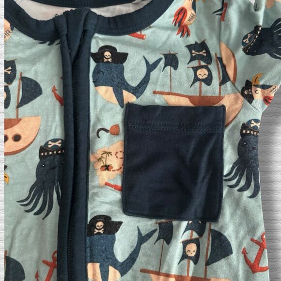 Pirate Nautical Bamboo Blend Baby Romper 3-6M Ocean Print Short Sleeve One Piece - Picture 2 of 5